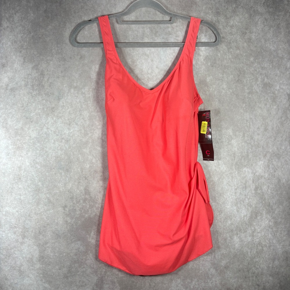 Roxanne Swimsuit Womens Size 14/38C Sorbet V-Neck Sarong Bra Sized One Piece NEW